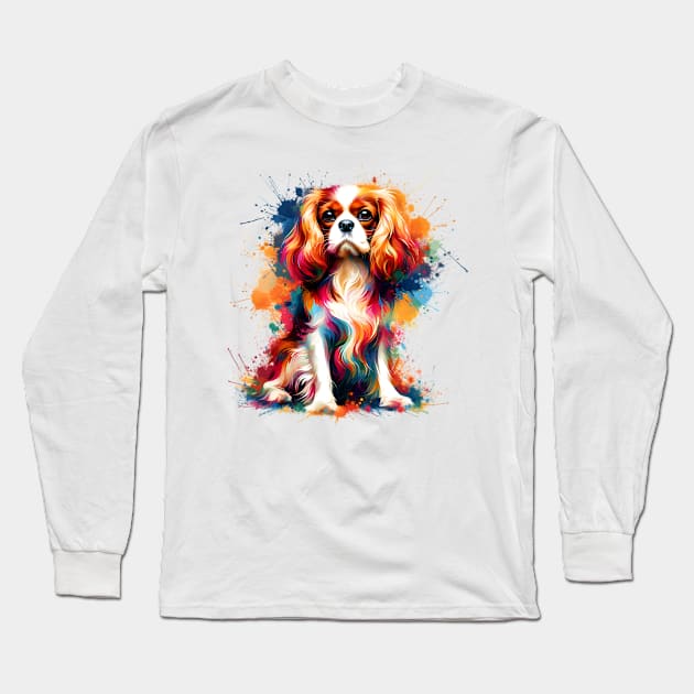 Colorful Splash Art Cavalier King Charles Spaniel Long Sleeve T-Shirt by ArtRUs